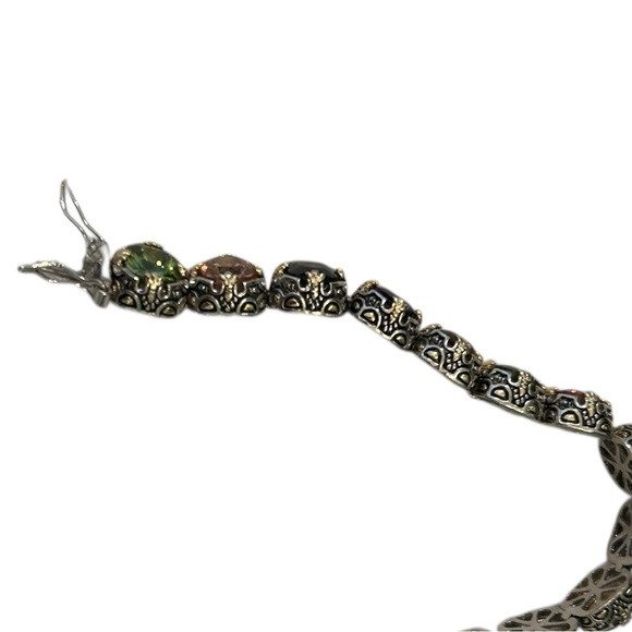 Artisan Silver tone 15 Multi-Color rainbow faux faceted Gemstones Bracelet - Picture 7 of 8